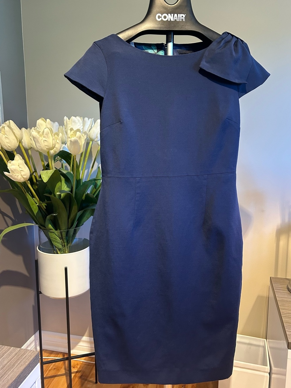 Ted Baker Navy Bow-Shoulder Sheath Dress